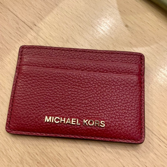 Michael Kors Cherry Red Pebbled Leather Slim Card Wallet - Picture 1 of 5